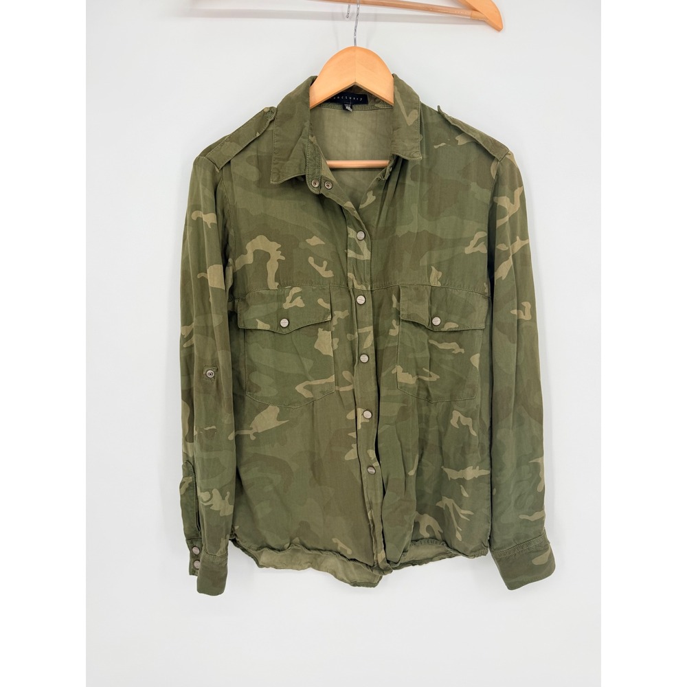 Anthropologie Sanctuary Womens Green Camo Utility Button Front Shirt XS Top‎